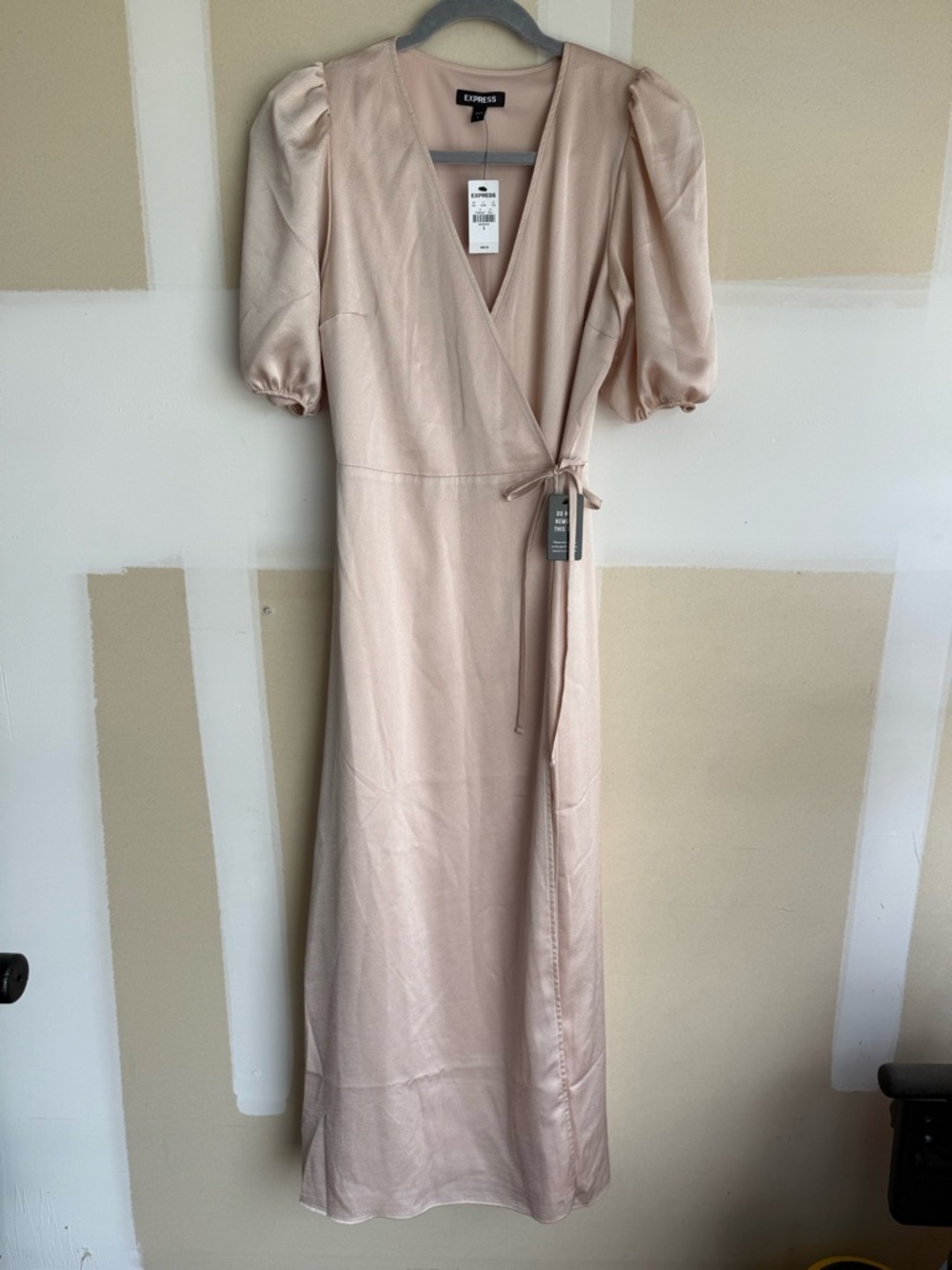 Express Blush Pink Wrap Maxi Dress with Puff Sleeves